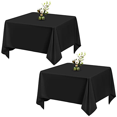 Showgeous 2 Stück Schwarz Tischdecke Tischtuch Eckig 132x132cm Polyester Tischtuch quadratische Stofftischdecke Abwaschbare Lotuseffekt Eckig Tischdecke für Hochzeit Bankett Restaurant Buffet Partys von Showgeous