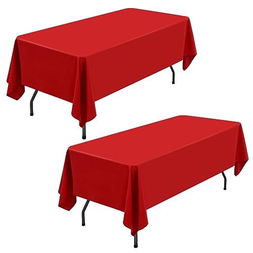 Showgeous 2 Stück Tischdecke Rote Tischdecken 153×260cm Rechteckige Tischdecke Polyestergewebe Waschbare Tischdecke Tischtuch für Restaurant Thanksgiving Weihnachten Jubiläen von Showgeous