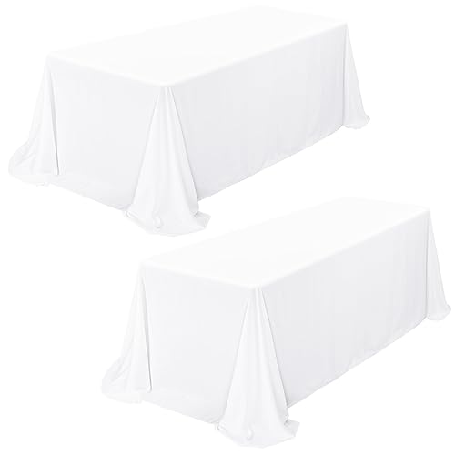 Showgeous 2 Stück Tischdecke Weiß Tischdecken 229x396cm Rechteckige Tischdecke Polyestergewebe Abwaschbare Tischtuch für Hochzeit Bankett Partys Restaurant Buffet Camping von Showgeous