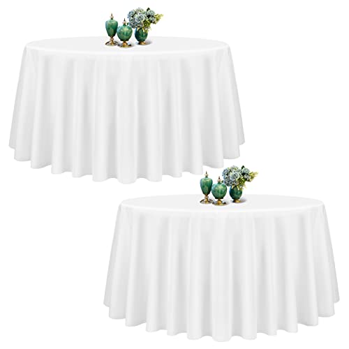 Showgeous 2 Stück Tischdecke Weiße Runde Tischdecke 228cm Polyester Stoff Tischdecke Rund Waschbare Tischdecke für Hochzeit Bankett Restaurant Buffet Parteien Garten von Showgeous