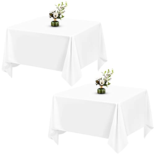 Showgeous 2 Stück Weiße Tischdecke Tischtuch Eckig 132x132cm Polyester Tischtuch quadratischer Stoff Tischdecken Abwaschbare Lotuseffekt Eckig Tischdecke für Hochzeit Bankett Restaurant Buffet Partys von Showgeous