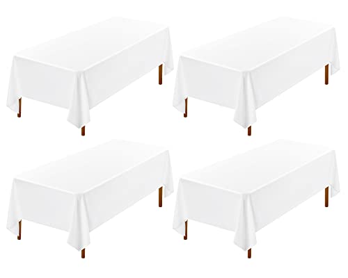 Showgeous 4 Stück Tischdecke Weiß Tischdecken 153×320cm Rechteckige Tischdecke Polyestergewebe Waschbare Tischtuch für Restaurant Buffetpartys Camping von Showgeous