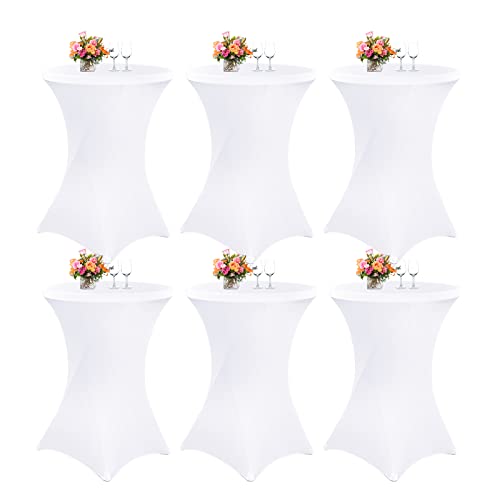 Showgeous 6 Packungen Stretch Stehtisch Husse für Bistrotisch Ø 80-85 cm Cocktail Tisch-Überzug Husse, Verstärkung im Fußbereich, Stretch-Husse Weiß Hussen für Stehtische und Bistrotische(Weiß) von Showgeous