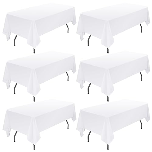 Showgeous 6 Stück Tischdecke Weiß Tischdecken 153×320cm Rechteckige Tischdecke Polyestergewebe Waschbare Tischtuch für Restaurant Buffetpartys Camping von Showgeous