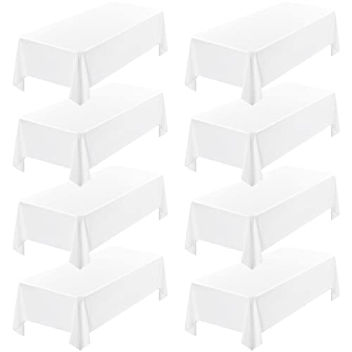 Showgeous 8 Stück Tischdecke Weiße Tischdecken 153×260cm Rechteckige Tischdecke aus Polyestergewebe Waschbare Tischdecke Tischtuch für Restaurant Buffetpartys und Camping von Showgeous