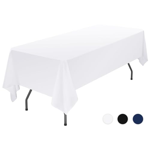 Showgeous Tischdecke Weiße Tischdecken 153×260cm Rechteckige Tischdecke aus Polyestergewebe Waschbare Tischdecke Tischtuch für Restaurant Buffetpartys und Camping von Showgeous