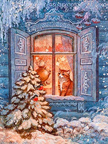 Showker 5D Diamant Painting Kit Christmas - DIY Diamond Painting Fenster Bilder Zubehör für Runde Diamond Kreuzstich Stickerei - Dekorative Kunst für Büro und Zuhause - Wandbild 30x40 cm von Showker