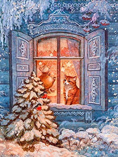 Showker 5D Diamant Painting Kit Christmas - DIY Diamond Painting Fenster Bilder Zubehör für Runde Diamond Kreuzstich Stickerei - Dekorative Kunst für Büro und Zuhause - Wandbild 30x40 cm von Showker