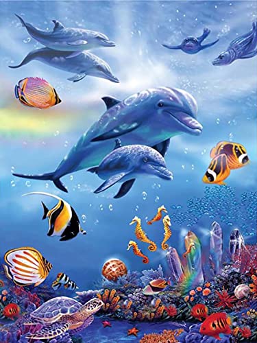 Showker 5D Diamant Painting Kit Delfin - DIY Diamond Painting Pflanzen Bilder Zubehör für Runde Diamond Kreuzstich Stickerei - Dekorative Kunst für Büro und Zuhause 30X40cm von Showker