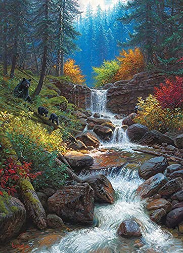 Showker 5D Diamant Painting BilderCreek Bergwald, DIY Diamond Painting Bilder Zubehör Runde Diamond Kreuzstich Stickerei Dekoration Schlafzimmer Büro Home Wandbild 30x40cm von Showker