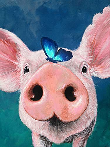 Showker 5D Diamant Painting BilderSchwein Schmetterling, DIY Diamond Painting Bilder Zubehör Runde Diamond Kreuzstich Stickerei Dekoration Schlafzimmer Büro Home Wandbild 35x35cm von Showker