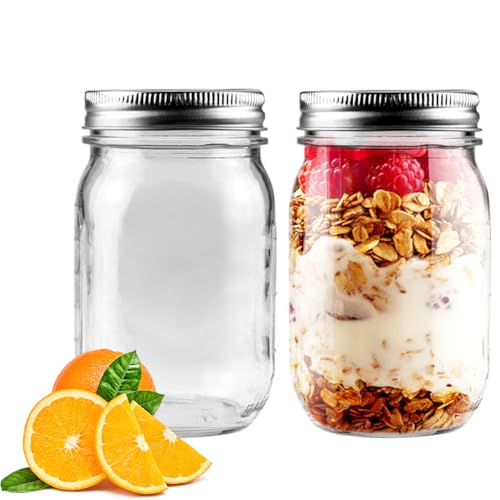 2er Pack Mason Jar mit Deckeln Mehrzweck 473ml/16oz, Glas Dosen Gläser mit Abnehmbaren Luftdichten Deckeln für Konservierung, Marmelade, Honig, Gelee, Hochzeitsbegünstigungen, Saucen, Mahlzeit Prep von Showvigor