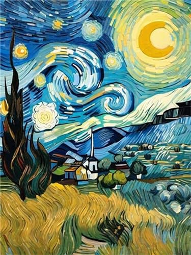 5D Diamond Painting Van Gogh Sternenhimmel Diamant Painting Bilder, DIY Strass Stickerei Diamond Painting Erwachsene/Kinder, Voll Eckige Diamond Painting Zubehör Set für Home Wand Décor 40x30cm S-1692 von Shozhoo