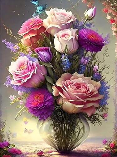 Diamond Painting, Diamant Painting Bilder Kinder, 120x90cm Vollbohrer Malen Nach Zahlen Basteln Erwachsene Diamond Painting Set, Diamond Art Painting für Home Wall Dekoration Rose Pfingstrose S-6137 von Shozhoo