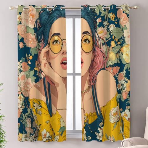 Shrahala Verdunklungsvorhänge mit niedlichem Anime-Motiv, Mädchen im Badeanzug, wärmeisoliert, mit Ösen, lange Vorhänge für Schlafzimmer, Wohnzimmer (2 Paneele, 132 x 160 cm) von Shrahala
