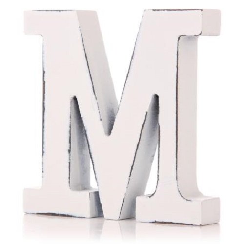 Shruti Weißer Holz-Buchstabe A-Z für Hochzeit, Zuhause, Name Mr & Mrs Baby, freistehende Dekoration (M) von SHRUTI
