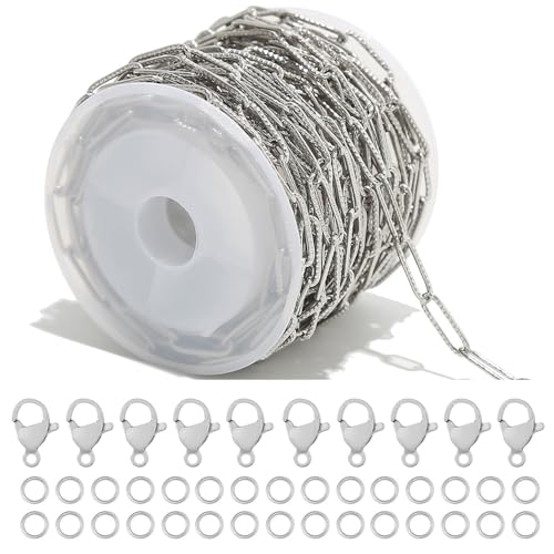 Shuaizhennuo Büroklammerkette, Edelstahl, 4 mm, oval, 5 m Rolle mit Karabinerverschlüssen, Biegeringe für Schmuckherstellung, Handwerk (Silberschnitzkette) von Shuaizhennuo