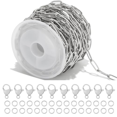 Shuaizhennuo Büroklammerkette, Edelstahl, 4 mm, ovales Verbindungsstück, 5 m Rolle mit Karabinerverschlüssen, Biegeringe für Schmuckherstellung, Handwerk (4 mm Silberkette) von Shuaizhennuo