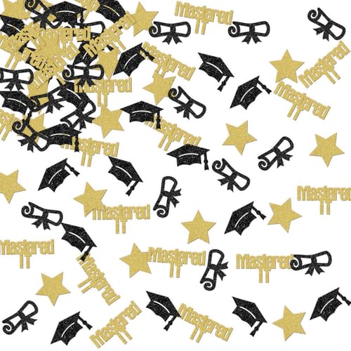Abschlussfeier Konfetti Dekorationen, 120 Stück Schwarz und Gold Glitzer, Mastered It mit Sternen und Diplomen Tischstreuungen, für 2025 Grad Party Supplies Abschlussfeier Konfetti Dekorationen, 120 Stück Schwarz und Gold Glitzer, Mastered It mit Sternen und Diplomen Tischstreuungen, für 2025 Grad Party Supplies von ShuanQ