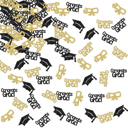 Konfetti für Abschlussfeier, Schwarz und Gold, Glitzer, Congrats Grad und Kappen-Design, für Abschlussfeier 2025 von ShuanQ