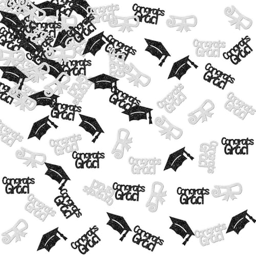 Konfetti für Abschlussfeier, Schwarz und Silber, Glitzer, Congrats Grad und Kappen-Design, für Abschlussfeier 2025 von ShuanQ