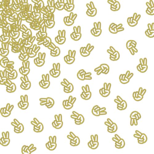 ShuanQ 120 Stück Friedenszeichen-Hand-Konfetti – goldenes Glitzer-Peacekeeper-Papierstreuer für Geburtstagsparty, Tischdekoration – 2. Geburtstag Peace-Themen-Partyzubehör von ShuanQ