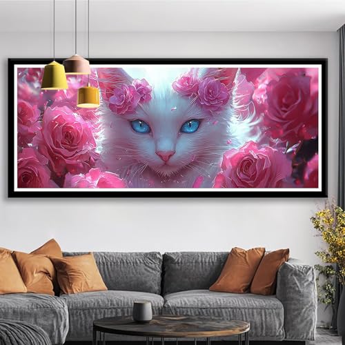 Diamond Painting Blume Diamond Painting Erwachsene Groß XXL 125x50 cm Diamant Malerei Bilder Katze DIY 5D Rund Steine Stickerei Kreuzstich Basteln Erwachsene für Deko Wohnzimmer, Geschenke S0-599 von Shueayin