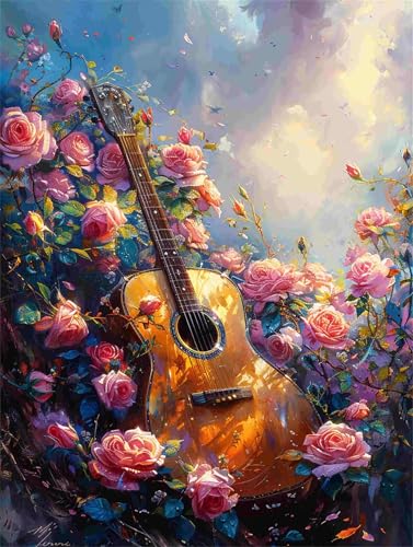 Diamond Painting Gitarre Diamant Painting Bilder Erwachsene Anfänger Blume, 5D DIY Diamond Art Eckige Steine, Diamanten Malerei Bastelset für Deko Wohnzimmer, Geschenke für Frauen 50 x 70 cm F-831 von Shueayin