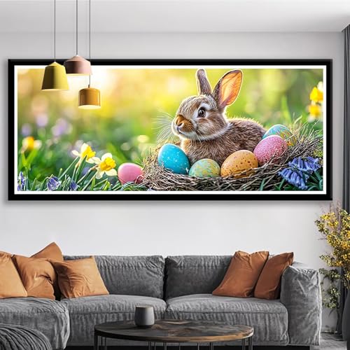 Diamond Painting Kaninchen Diamond Painting Erwachsene Groß XXL 50x20 cm Diamant Malerei Bilder Blume DIY Rund Steine Stickerei Kreuzstich Basteln Erwachsene für Deko Wohnzimmer Geschenke S0-467 von Shueayin