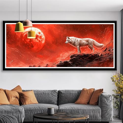 Diamond Painting Mond Diamond Painting Erwachsene Groß XXL 200x80 cm Diamant Malerei Bilder Wolf 5D Rund Steine Stickerei Kreuzstich Basteln Erwachsene für Deko Wohnzimmer, Geschenke für Frauen S0-755 von Shueayin