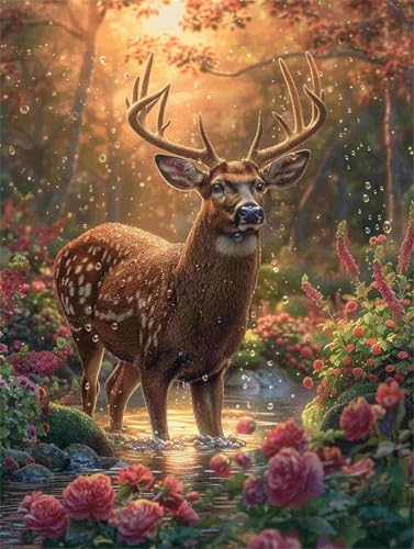 Diamond Painting Reh Diamant Painting Bilder Tier Diamond Art Erwachsene Kinder Anfänger, DIY Mosaikherstellung Stickerei Kreuzstich Bastelset für Zimmer Deko, Geschenke für Frauen 30 x 40 cm F-441 von Shueayin