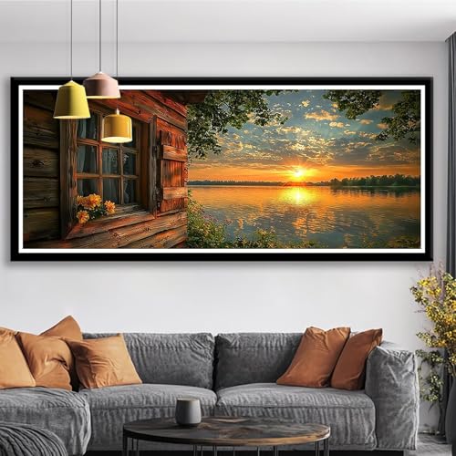 Diamond Painting Sonnenuntergang Diamond Painting Erwachsene Groß XXL 200x80 cm Diamant Malerei Bilder Landschaft DIY Rund Steine Stickerei Kreuzstich Basteln Erwachsene für Deko Wohnzimmer S0-749 von Shueayin