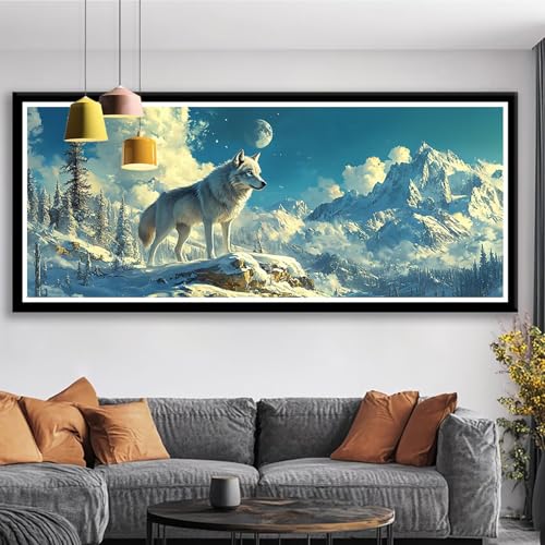 Diamond Painting Wolf Diamond Painting Erwachsene Groß XXL 75x30 cm Diamant Malerei Bilder Berg 5D Rund Steine Stickerei Kreuzstich Basteln Erwachsene für Deko Wohnzimmer, Geschenke für Frauen S0-383 von Shueayin