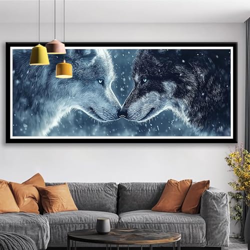 Diamond Painting XXL 150x60 cm Tier Diamant Painting Bilder Wolf Diamond Art 5D DIY Vollbohrer Diamant Malerei Basteln Mädchen 10 Jahre, Strass Stickerei Mosaikherstellung für Zimmer Deko S0-744 von Shueayin