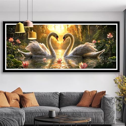 Diamond Painting XXL 175x70 cm Schwan Diamant Painting Bilder Lotus Diamond Art 5D DIY Vollbohrer Diamant Malerei Basteln Mädchen 10 Jahre, Strass Stickerei Mosaikherstellung für Zimmer Deko S0-742 von Shueayin