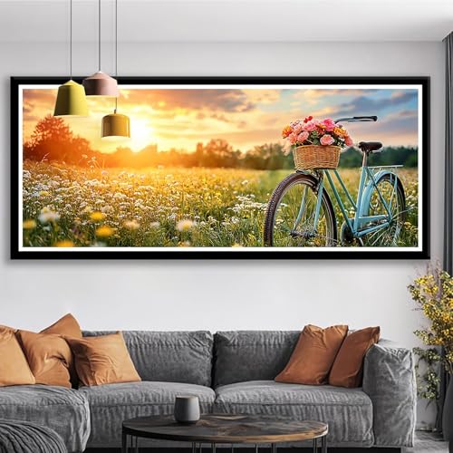Diamond Painting XXL 200x80 cm Blume Diamant Painting Bilder Fahrrad Diamond Art 5D Vollbohrer Diamant Malerei Basteln Mädchen 10 Jahre, Strass Stickerei Mosaikherstellung für Zimmer Deko S0-592 von Shueayin