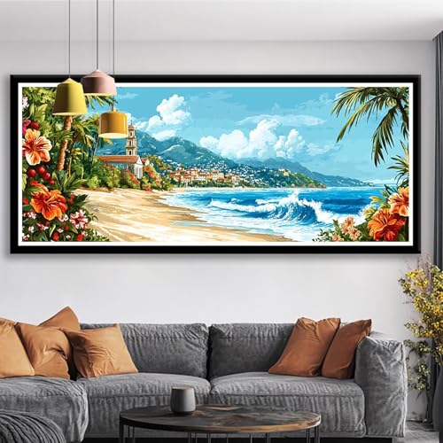 Diamond Painting XXL 200x80 cm Landschaft Diamant Painting Bilder Meer Diamond Art 5D Vollbohrer Diamant Malerei Basteln Mädchen 10 Jahre, Strass Stickerei Mosaikherstellung für Zimmer Deko S0-756 von Shueayin