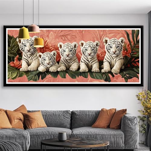 Diamond Painting XXL 200x80 cm Tier Diamant Painting Bilder Tiger Diamond Art 5D DIY Vollbohrer Diamant Malerei Basteln Mädchen 10 Jahre, Strass Stickerei Mosaikherstellung für Zimmer Deko S0-754 von Shueayin