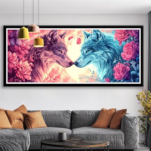 Diamond Painting XXL 50x20 cm Blume Diamant Painting Bilder Wolf Diamond Art 5D DIY Vollbohrer Diamant Malerei Basteln Mädchen 10 Jahre, Strass Stickerei Mosaikherstellung für Zimmer Deko S0-456 von Shueayin