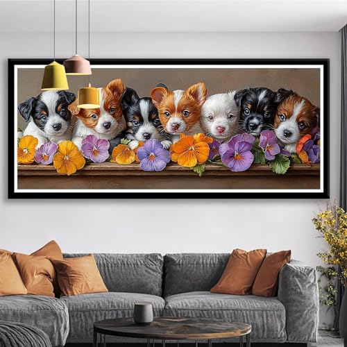 Diamond Painting XXL 50x20 cm Hund Diamant Painting Bilder Blume Diamond Art 5D DIY Vollbohrer Diamant Malerei Basteln Mädchen 10 Jahre, Strass Stickerei Mosaikherstellung für Zimmer Deko S0-448 von Shueayin