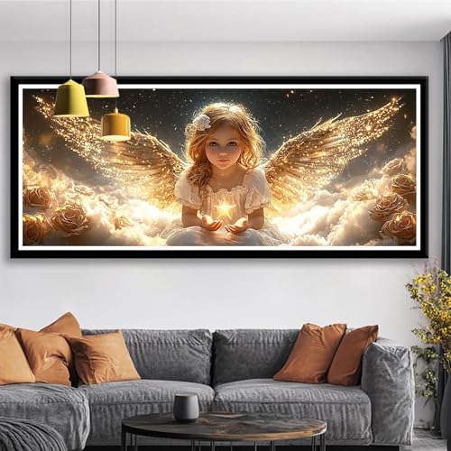Diamond Painting XXL 75x30 cm Engel Diamant Painting Bilder Mädchen Diamond Art 5D DIY Vollbohrer Diamant Malerei Basteln Mädchen 10 Jahre, Strass Stickerei Mosaikherstellung für Zimmer Deko S0-460 von Shueayin