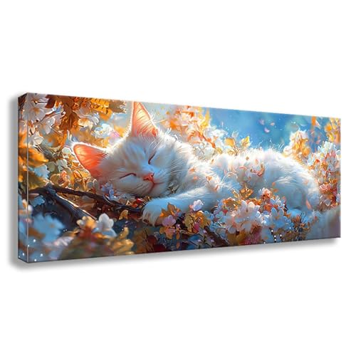 Diamond Painting XXL 75x30 cm Katze Diamant Painting Bilder Blume Diamond Art 5D DIY Vollbohrer Diamant Malerei Basteln Mädchen 10 Jahre, Strass Stickerei Mosaikherstellung für Zimmer Deko S0-440 von Shueayin