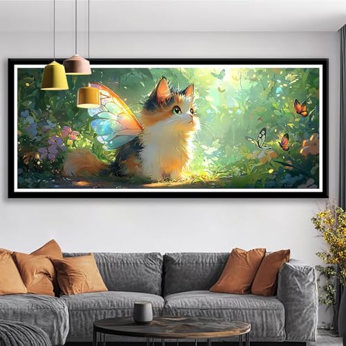 Diamond Painting XXL 75x30 cm Katze Diamant Painting Bilder Schmetterling Diamond Art 5D Vollbohrer Diamant Malerei Basteln Mädchen 10 Jahre, Strass Stickerei Mosaikherstellung für Zimmer Deko S0-468 von Shueayin