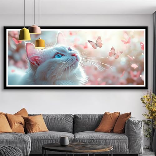 Diamond Painting XXL 75x30 cm Katze Diamant Painting Bilder Schmetterling Diamond Art 5D Vollbohrer Diamant Malerei Basteln Mädchen 10 Jahre, Strass Stickerei Mosaikherstellung für Zimmer Deko S0-600 von Shueayin