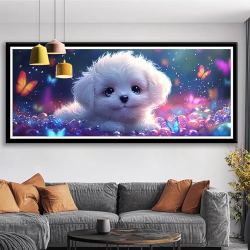 Diamond Painting XXL 75x30 cm Niedlich Diamant Painting Bilder Hund Diamond Art 5D DIY Vollbohrer Diamant Malerei Basteln Mädchen 10 Jahre, Strass Stickerei Mosaikherstellung für Zimmer Deko S0-606 von Shueayin