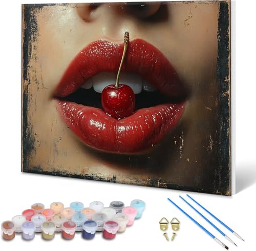 Malen nach Zahlen Erwachsene Kirsche, Paint by Numbers Bastelset Erwachsene, Malen nach Zahlen Lippen, DIY Handgemalt Ölgemälde Leinwand Set für Deko Wohnzimmer,Geschenke für Frauen 60x45 cm E-4 Malen nach Zahlen Erwachsene Kirsche, Paint by Numbers Bastelset Erwachsene, Malen nach Zahlen Lippen, DIY Handgemalt Ölgemälde Leinwand Set für Deko Wohnzimmer,Geschenke für Frauen 60x45 cm E-4 von Shueayin