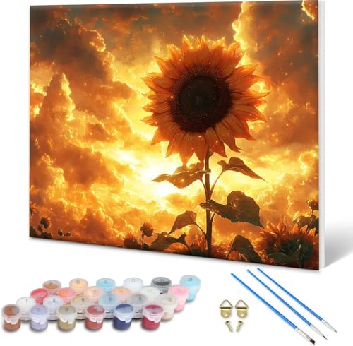 Malen nach Zahlen Erwachsene Sonnenblume, Paint by Numbers Bastelset Erwachsene, Malen nach Zahlen Blume, DIY Handgemalt Ölgemälde Leinwand Set für Deko Wohnzimmer,Geschenke für Frauen 70x50 cm Q-2 von Shueayin