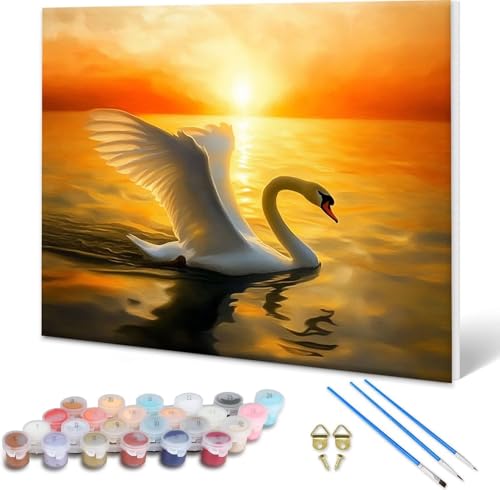 Malen nach Zahlen Erwachsene Tier, Paint by Numbers Bastelset Erwachsene, Malen nach Zahlen Schwan, DIY Handgemalt Ölgemälde Leinwand Set für Deko Wohnzimmer Geschenke, Ohne Rahmen 80x60 cm S-1 von Shueayin