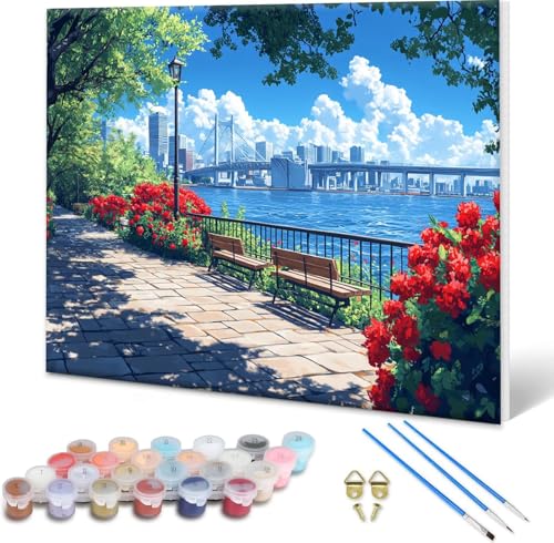 Malen nach Zahlen Landschaft, Malen nach Zahlen Erwachsene Stadt, Paint by Numbers Kreativ Set für Erwachsene, DIY Ölgemälde Leinwand Kunst Bastelset für Zimmer Deko Geschenke 50x40 cm, Rahmenlos B-1 von Shueayin