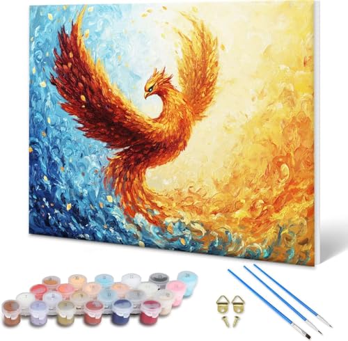 Malen nach Zahlen Phönix, Malen nach Zahlen Erwachsene Tier, Paint by Numbers Kreativ Set für Erwachsene, DIY Ölgemälde Leinwand Kunst Bastelset für Zimmer Deko Geschenke 50x40 cm, Rahmenlos W-0 von Shueayin